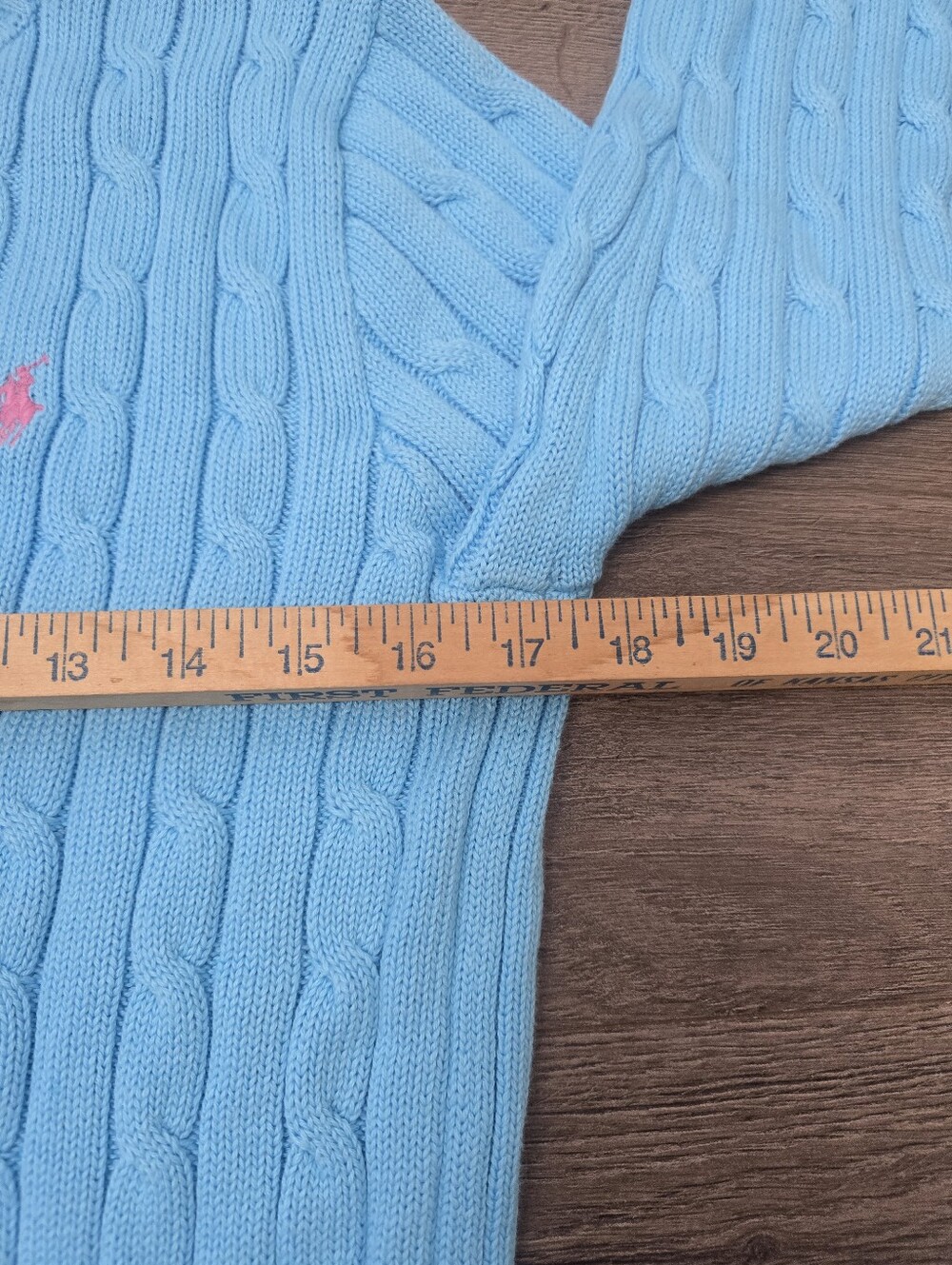 Polo Ralph Lauren cable-knit crewneck sweater Blue Pink Preppy Quiet Luxury - Picture 7 of 10